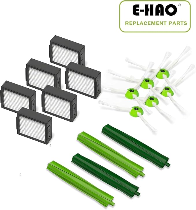 Replacement Vacuum Parts for iRobot Roomba i & j & e and Combo i & j Series, 2 Sets Rubber Brushes, 6 HEPA Filters, 6 Side Brushes for i1+/i2+/i3+/i4+/i5+/i6+/i7+/i8+/j5+/j6+/j7+/j8+/e5/e6