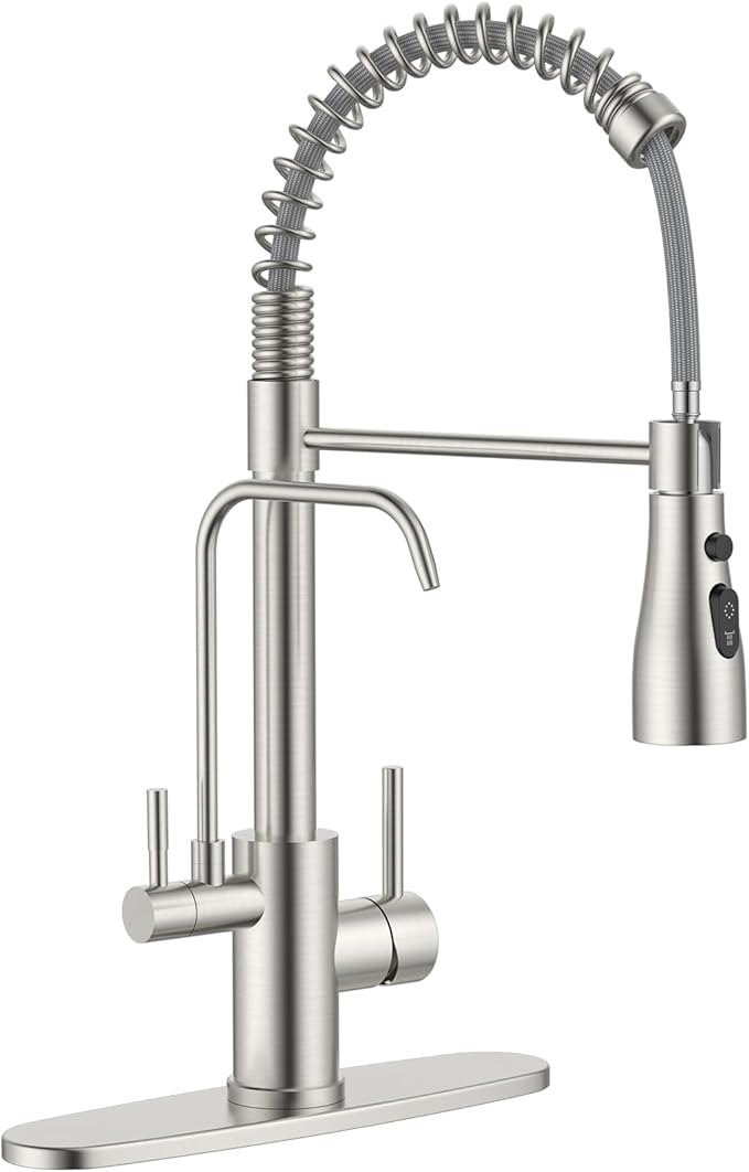 DAYONE Kitchen Faucet with Water Filter and Sprayer, 3 in 1 Pull Down Faucet with Purfied Water Faucet, 20 Inches High Arc Kitchen Water Filter Faucet, Brushed Nickel (Without Filtration Device)