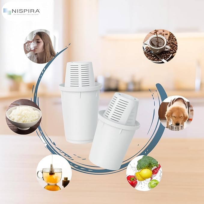 Nispira Water Filter Replacement Compatible with Nakii Aquaphor Water Pitcher Dispenser Removes Chlorine, Lead, Odor, Color Reduce Water Hardness, 2 Packs