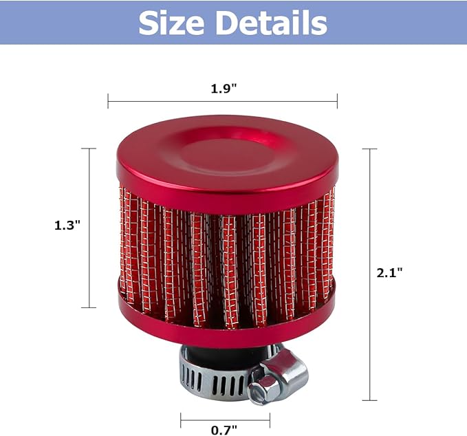 212cc Air Filter Valve Cover Breather, 12mm Inlet Mini Car Cold Air Intake Filter Cleaner, Crankcase Breather for Mini Bike Go Kart, Compatible with 196cc 6.5hp CT200U BT200X (Red)