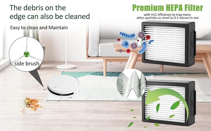 DLD 1 Set of Multi-Surface Rubber Brushes +3 HEPA Filters +6 Edge-Sweeping Brushes Replacement Parts for iRobot Roomba i7 i7+/i7 Plus E5 E6 Vacuum Cleaner Set