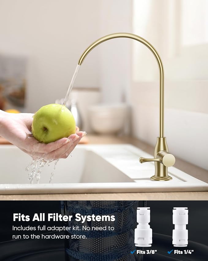 WEWE Vintage Drinking Water Faucet, Lead-Free Stainless Steel Kitchen Water Filter Faucet for Reverse Osmosis System, Non-Air Gap RO Beverage Faucet, Gold