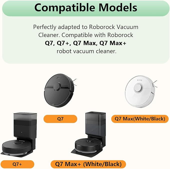 Replacement Parts Fit For Roborock Q7 Q7+ Q7 Max Q7 Max+ Plus Robot Vacuum Cleaner Accessories Kits. Rubber Main Roller Brush, HEPA Washable Filter, Side Brush, Reusable Robotic Vacuum Cleaner Parts.