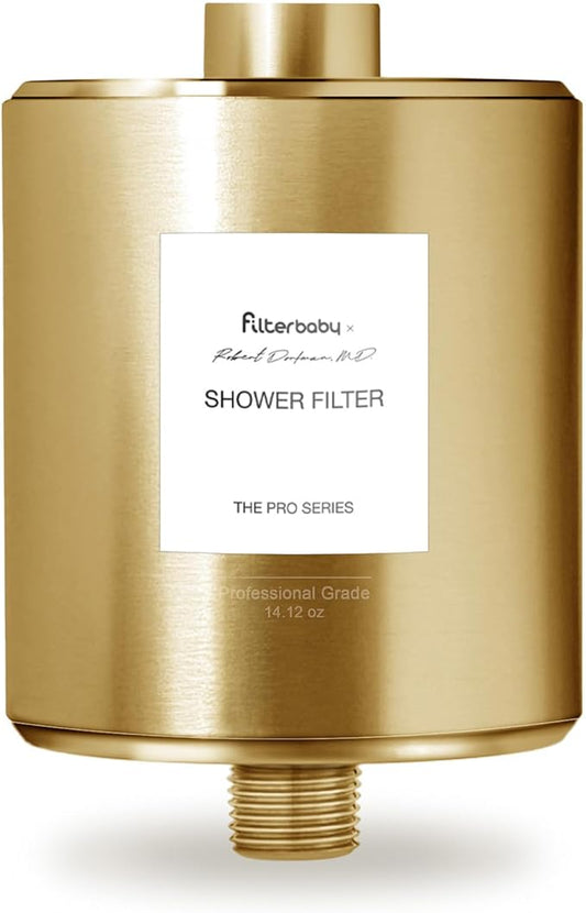 Filterbaby Titanium Shower Filter Pro - IAPMO Certified to NSF 177 Standard, Doctor Developed, Reduce up to 99% Chlorine/Chloramine/Lead/Certain Heavy Metals, Great Water Pressure, Long Lasting, Gold