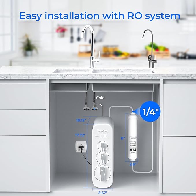 Waterdrop MNR35 Remineralization Filter, 1/4" Quick Connect Mineral Filter for Reverse Osmosis System, Restore Essential Minerals for RO System, RO Mineral, Under Sink Water Filtration