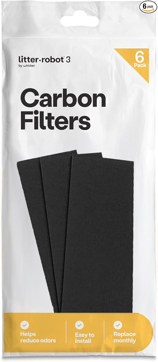 Litter-Robot 3 Carbon Filters by Whisker, 6-Pack - Litter Box Filter, Designed for Litter-Robot, Absorbs Odors & Controls Moisture for Cleaner Smelling Home