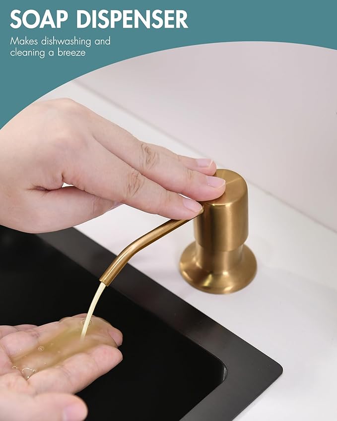GIMILI Gold LED Kitchen Faucet with Soap Dispenser, Modern Single Handle Spring Kitchen Sink Faucets with Pull Down Sprayer