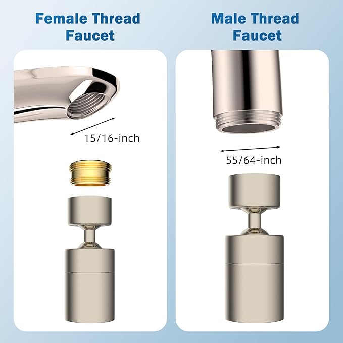 Hibbent NSF/ANSI/CAN 61 Certified Faucet Aerator, Kitchen Sink Faucet Aerator, 2 Water Flow CUPC Certification 360-degree Swivel Faucet Extender, 55/64 Inch Female Thread, Water Saving-Brushed Nickel