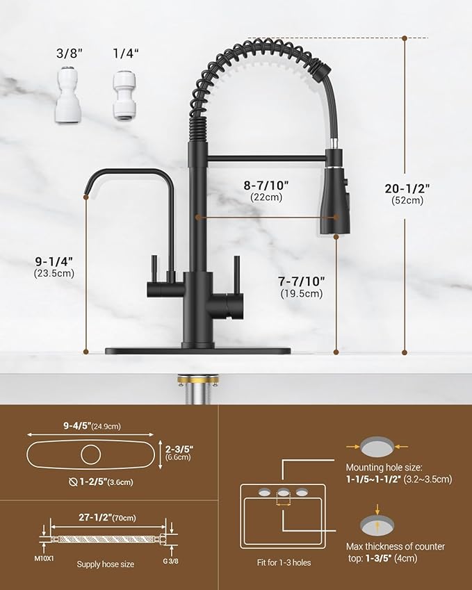 DAYONE Kitchen Faucet with Water Filter and Sprayer, 3 in 1 Pull Down Faucet with Purfied Water Faucet, 20 Inches High Arc Kitchen Water Filter Faucet, Matte Black (Without Filtration Device)