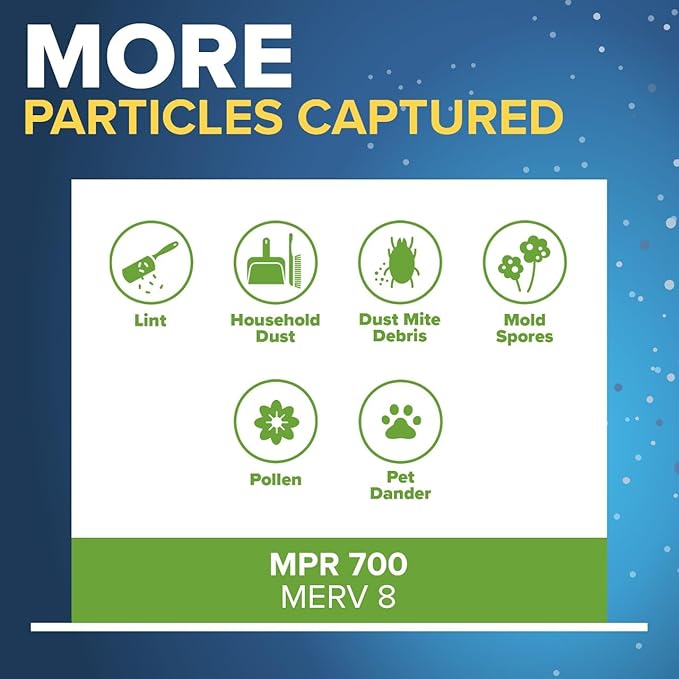 Filtrete 15.5x15.5x1 AC Furnace Air Filter, MPR 700, MERV 8, Tough on Pollen, Easy on Airflow, 3-Month Pleated 1-Inch Electrostatic Air Cleaning Filter, 4-Pack