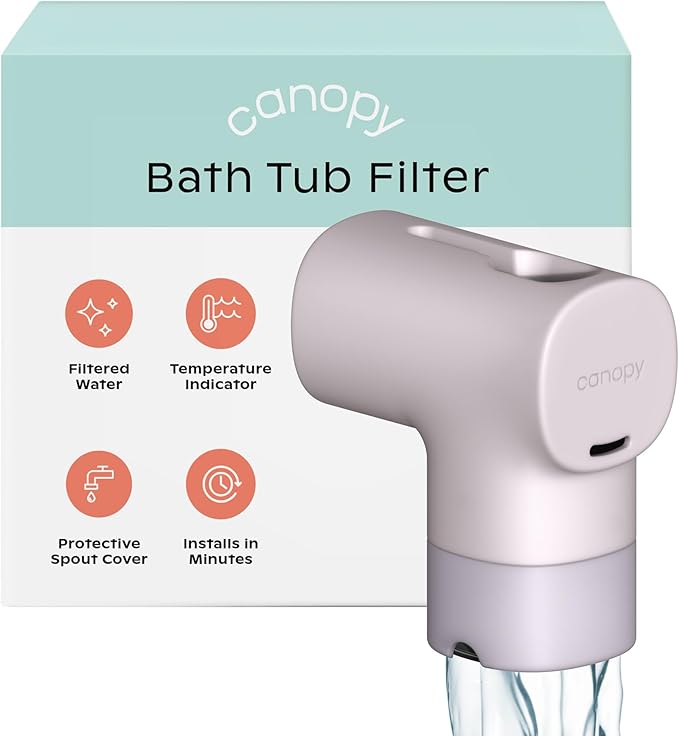Canopy Baby Bath Tub Filter – Gentler Water Filtration for Delicate Skin | Reduces Chlorine & Irritants | BPA-Free Silicone Spout Cover | Easy Tool-Free Install | Activated Carbon Filtration