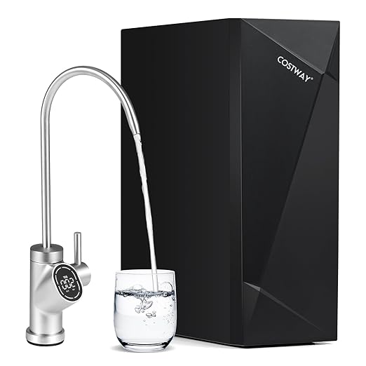 COSTWAY AW-RB20 Alkaline PH+ Reverse Osmosis Water Filter, 600 GPD Tankless Under-Sink RO System with 8-Stage Filtration, Smart LED Faucet, 2:1 Pure to Drain Ratio, High-Efficiency Water Purification