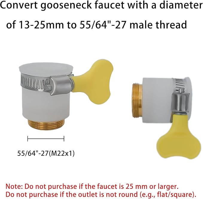 3 Pcs Universal Faucet Adapter, Kitchen Sink Hose Adapter Faucet Connector for Gooseneck Faucets with 13-25mm Outer Diameter, Compatible with Dishwasher, Water Filter(22mm Male Thread)