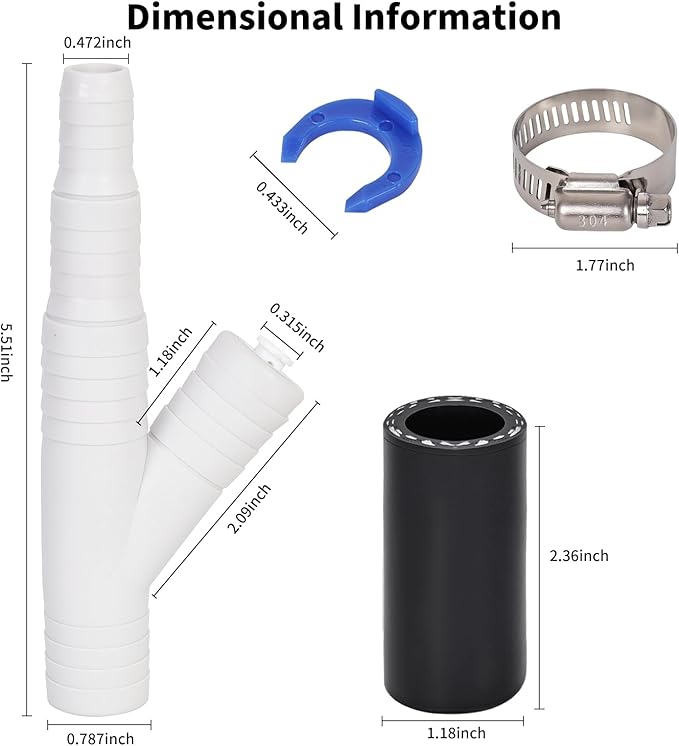 Compatibility with RO WATER OEM ET116-001 D-25QC DLA-D Dishwasher Drain Hose Adapter Kit - 1/4-inch Quick Connect to 7/8-inch Fitting, Heavy-Duty Drain Filter for Garbage Disposal