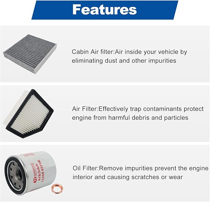 Air/Oil/Cabin Filter kit Replacement for Nissan Rogue 2021-2025 Replaces16546-6RA0A,27277-6RC0A,27277-6CA0A