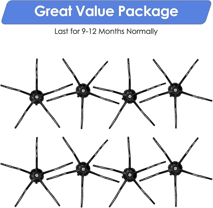 (8 Pack) Side Brushes for Roborock Q5 Max+, S8 MaxV Ultra, Q5 Pro, Q8 Max+, Q Revo, Qrevo Pro, Qrevo S, Qrevo Slim, Qrevo Master, S8 Pro Ultra, S7 MaxV Ultra, Q7 Max, Q7 Max+, Q5 Pro+, S7 & E Series