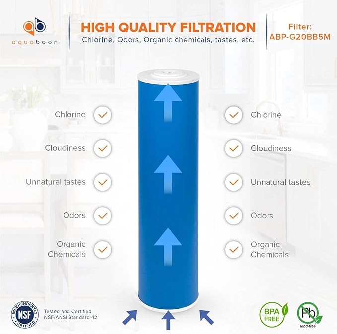 Aquaboon 5 Micron 20 x 4.5 Whole House Water Filter Replacement Cartridge Grabular Activated Carbon (GAG) for 1-Stage Water Filtration System 2 Pack