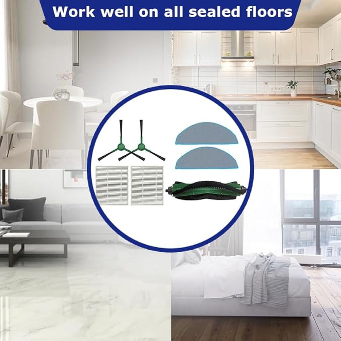 7pcs Main Brush + Side Brush + HEPA Filter + Mop Cloth Compatible with Irobot Roomba Combo Essential (RVG-Y1 Y0112/Y0140/Y0110 Q0120 Q011) 104/105 VAC /105 Combo Robot Vacuu