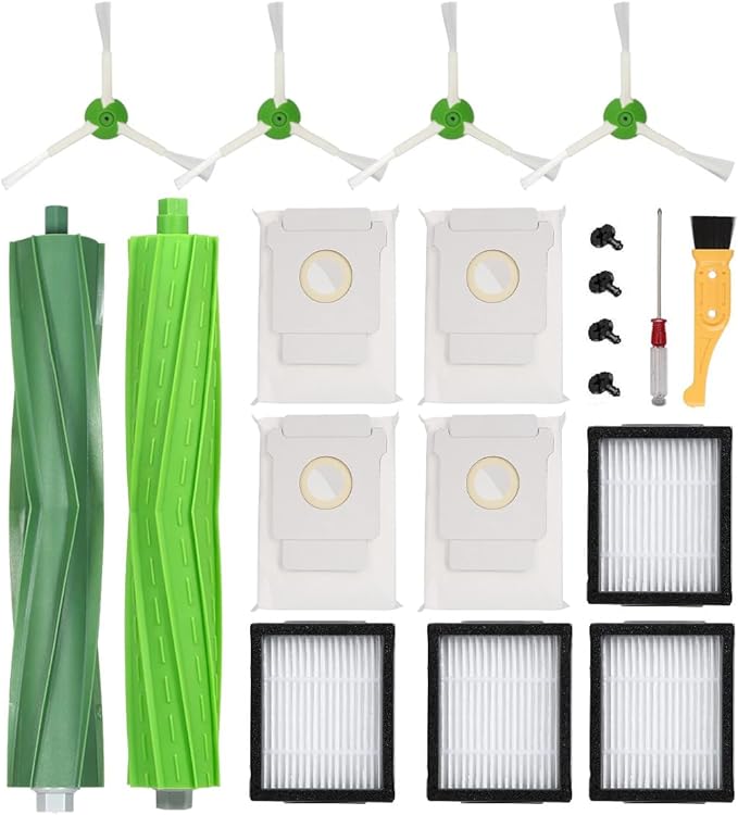 ANBOO 13 Pack Replacement Parts for iRobot Roomba i3 i7 i4 i7+ i3+ i4 i4+ i6 i6+ i8 i8+ Plus E5 E6,I & j Series(1 Rubber Brush, 4 Filter,4 Brush,4 Dirt Disposal Bags)