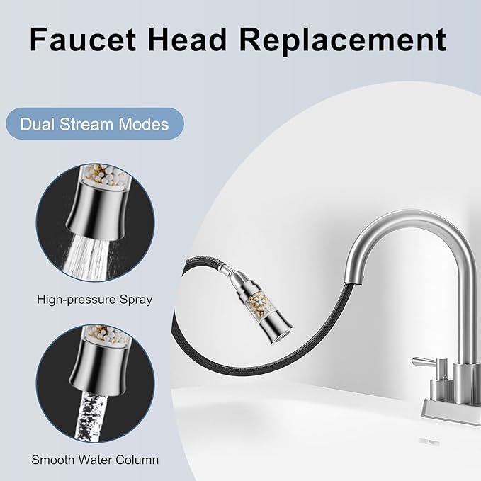 Metal Kitchen Faucet Head Replacement with Filter - Pull Down Spray Head Water Filter for Sink - 2 Modes Sink Sprayer Replacement with 12 Nozzle Adapters - Anti-clogging Design