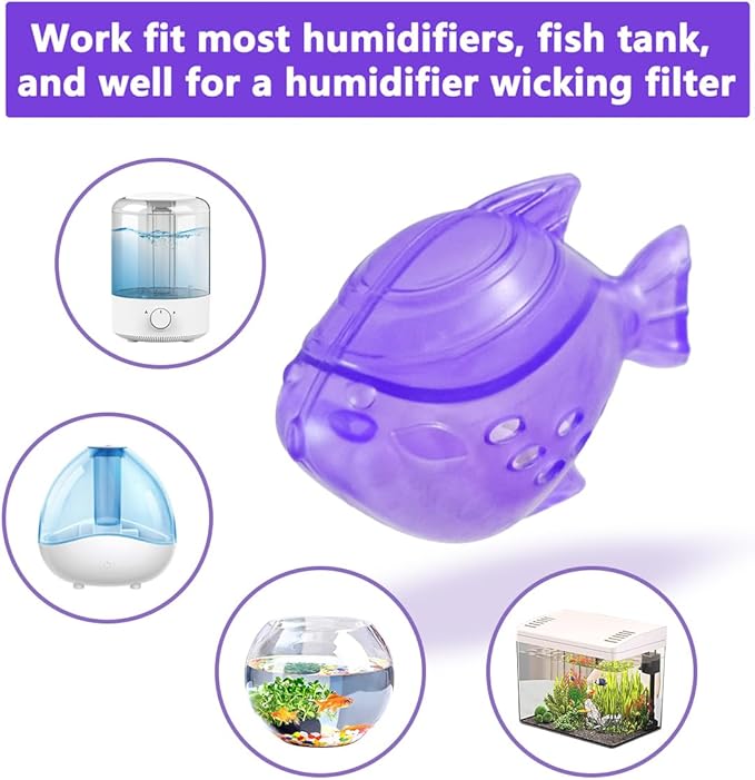 Humidifier Tank Cleaner, 10PCS Universal Humidifier filters fish Compatible with Drop, Droplet, Warm&Cool Mist Humidifiers, Fish Tank, Keep The Water (Fish-Purple)