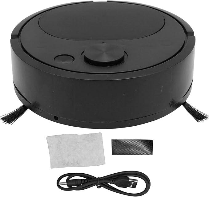 Fdit Robot Vacuum Cleaner, Mini Automatic Avoidance USB Charging Smart Sweeping Robot for Wooden Flooring for Carpet (Black)