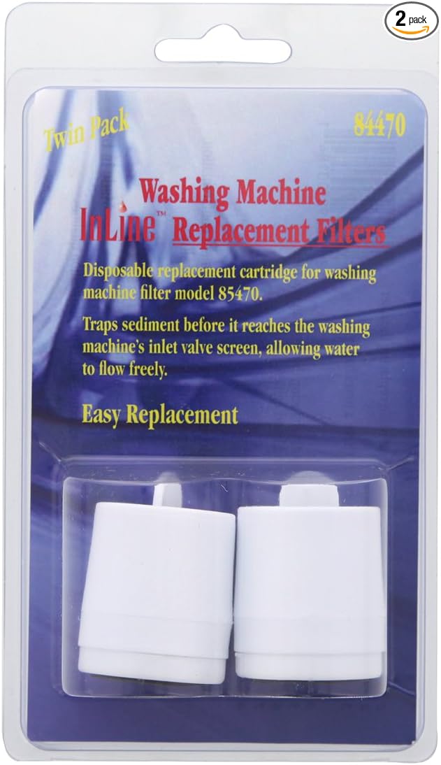 Inline Washing Machine Filter Cartridge (2 Pack) - Removes Sediment for Improved Water Flow