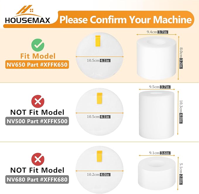 HOUSEMAX 2 Pack Foam & Felt Filters Replacement for Shark Rotator Powered Lift-Away Vacuum NV650, NV752, AZ1002, NV650W, NV652, NV750W, NV751, NV651, Replace Part XFF650 & XHF650