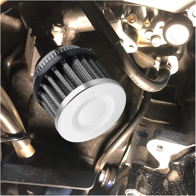 1" Car Air Intake Filter, 25mm Auto Crankcase Cold Air Filter Cleaner with Adjustable Clamp, Universal Vent Valve Cover Breather for Car, Motorcycle (Silver)