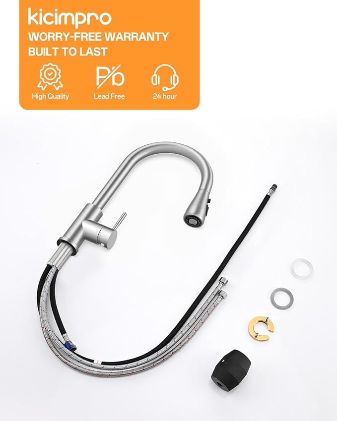 Kicimpro Kitchen Faucet with Pull Down Sprayer, Zero Leakage 3 Hole Brushed Nickel RV Kitchen Sink Faucet with Water Line, NSF Certified Lead-Free 304 Stainless Steel Touchless Kitchen Sink Faucets