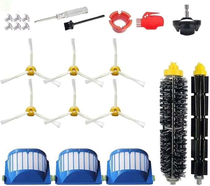 Replacement Parts for iRobot Roomba 600 610 620 650 675 677 692 671 694 691 Series Vacuum Cleaner Accessories Kit-Include 6 Side Brush,3 Filter,1 Front Caster Wheel,Bristle Brush and 3 Cleaning Tool