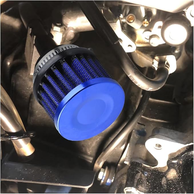 1" Car Air Intake Filter, 25mm Auto Crankcase Cold Air Filter Cleaner with Adjustable Clamp, Universal Vent Valve Cover Breather for Car, Motorcycle (Blue)