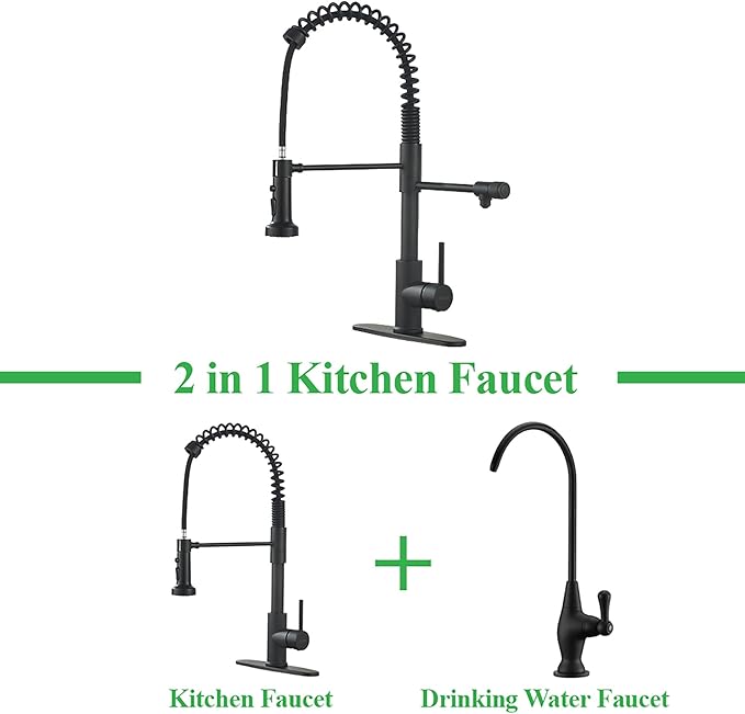 Drinking Water Faucet, Pull-Down Kitchen Sink Water Filtration Faucet, Bar Water Filter Faucet, Matte Black, Stainless Steel, PAKING PB1030