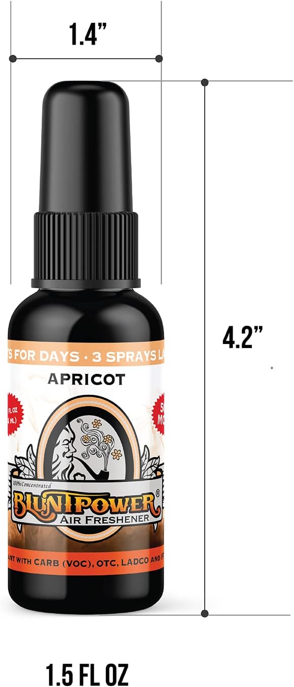 BluntPower (Apricot, 1 Pack) Concentrated Air Freshener for Room and Car Spray - Oil-Based Diffuser Spray Bottle - Long-Lasting Bathroom Spray, Car Freshener, & Odor Eliminator Spray
