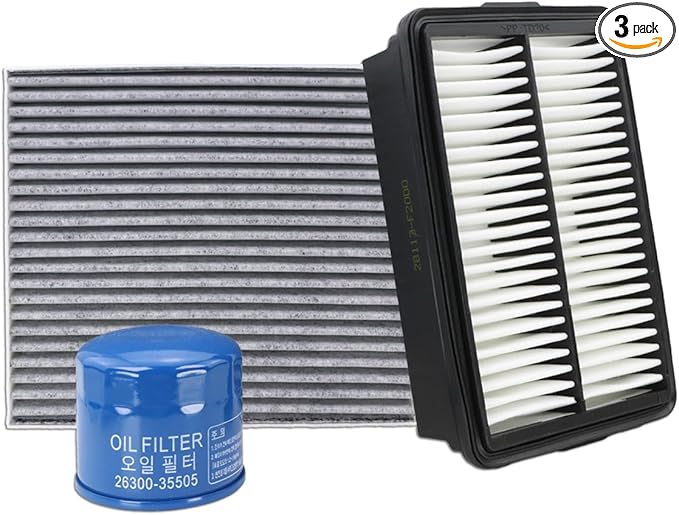 Kefly 28113-F2000 Engine Air Filter & 26300-35505 Oil Filter & 97133-D1000 Cabin Air Filter Fits for 2020-2025 Kia Soul, 2019-2024 Forte, 2018-2023 Hyundai Kona, 2019-2021 Veloster, 2017-2020 Elantra