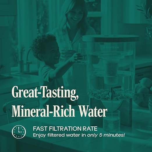 Santevia Glass Water Filtration System – Countertop Filter for Fluoride & Chlorine Removal | Adds Minerals, Balances pH | Home Water Purifier | Fluoride Filter | Alkaline