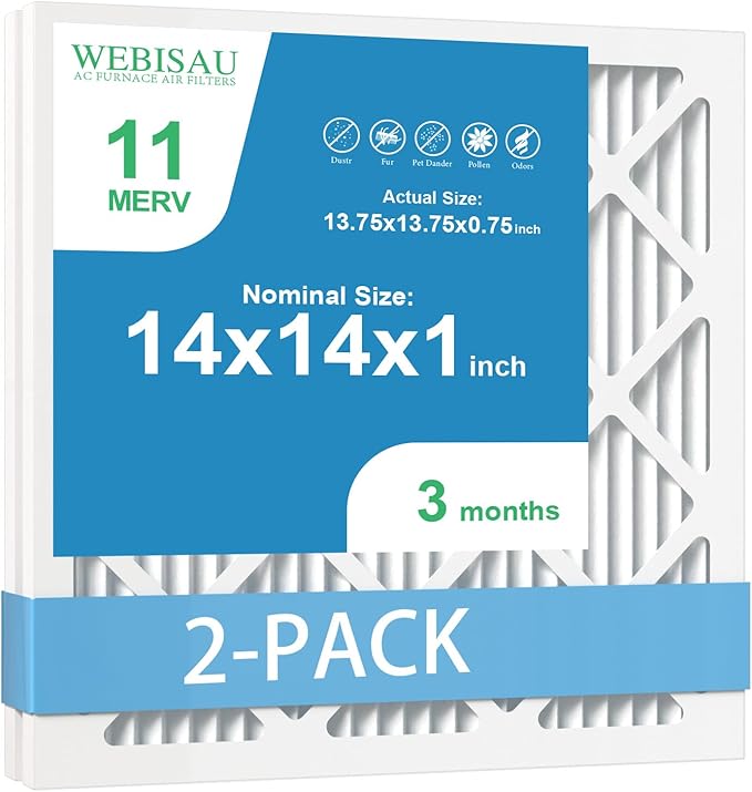14x14x1 Air Filter MERV 11 MPR 1000 2Pack Pleated HVAC AC Furnace Air Filters,Air Conditioner Filters (Exact size: 13 3/4"x13 3/4"x3/4")