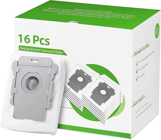 16 Pack Vacuum Bags, Effective Dust Filtration,Compatible with iRobot Roomba i& s & j Series, for i3+, i4+, i5+, i6+,J6+, i7, i7+(7550) j7, j7+, i8+, J8+, J9+, s9+ Automatic Dirt Disposal Bags