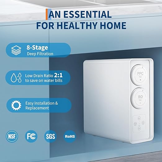 High-Efficiency Countertop Reverse Osmosis Water Filter System, 600GPD, 5-Stage, Water Purifier, Smart Faucet, TDS Monitor, 2:1 Pure to Drain, US Standard, RO Water Filtration