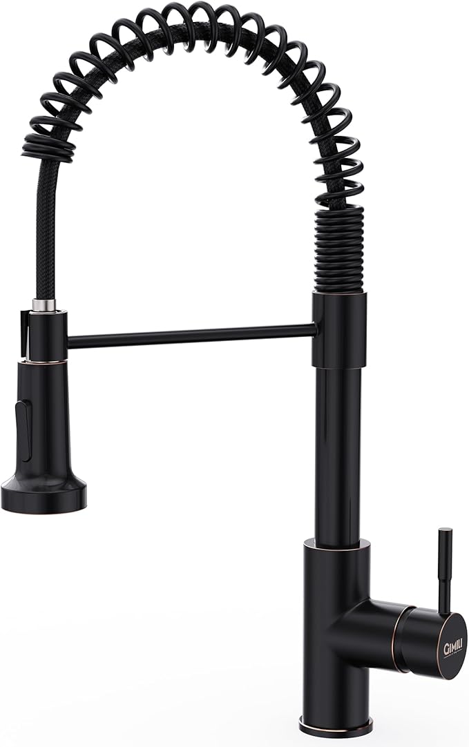 GIMILI Oil Rubbed Bronze Kitchen Faucet with Pull Down Sprayer Single Hole Stainless Steel Sink Faucet, Suitable for Farmhouses, RV, Laundry Room, Outdoor, and Campers. Llave para fregadero de cocina