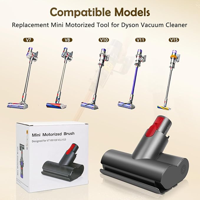 Mini Motorized tool Compatible with Dyson V7 V8 V10 V11 V15 Cordless Vacuum Cleaners, replacement vacuum cleaner heads, suitable for removing stubborn dirt on mattresses, furniture and stairs