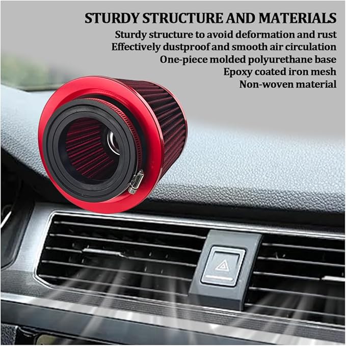 Car Clamp-On Air Intake Filter, 3 In 3.5 In 4 In Round Tapered Vehicle Cone Air Filters, High-Performance ＆ Washable Auto Replacement Intake Filtering Accessories, Universal Fit (Red)