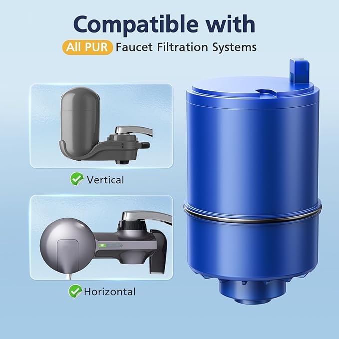 3 Pack Water Filter Replacement Compatible with All PUR®, PUR®PLUS Faucet Filtrat-ion Systems, RF-9999® Faucet Water Filter, High Efficiency Filtration and 18-Month Value, NSF Certified, Blue