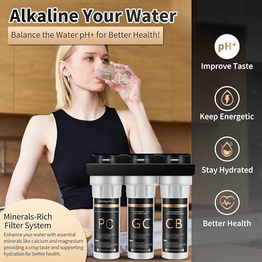 Wingsol Under Sink Alkaline Water Filter, 9-Layer Water Filter System Reduces Heavy Metals, Chlorine, Sediment, Improves pH and Taste, Remineralization, NSF Certified Sink Water Filter