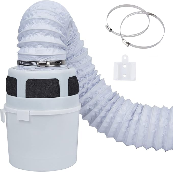 VIWINVELA 3 IN 1 Indoor Dryer Vent Kit Filter Bucket for Electric Dryers with 4-Inch by 5-Feet Double Layer Proflex Duct (White)