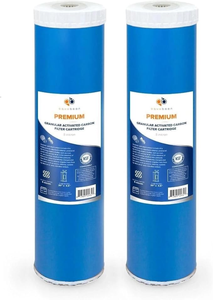 Aquaboon 5 Micron 20 x 4.5 Whole House Water Filter Replacement Cartridge Grabular Activated Carbon (GAG) for 1-Stage Water Filtration System 2 Pack