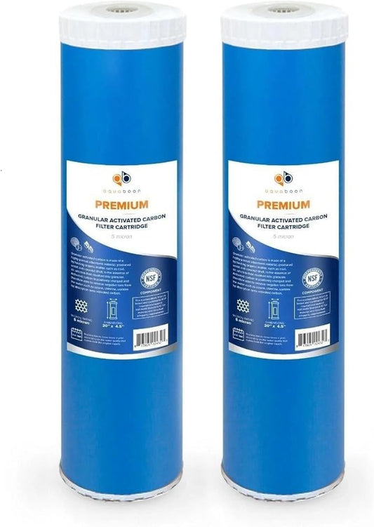Aquaboon 5 Micron 20 x 4.5 Whole House Water Filter Replacement Cartridge Grabular Activated Carbon (GAG) for 1-Stage Water Filtration System 2 Pack