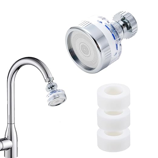 360 Degree Rotating Faucet Water Purifier, Chlorine Reduction, ABS and Stainless Steel, 3 Filter Cartridges Included