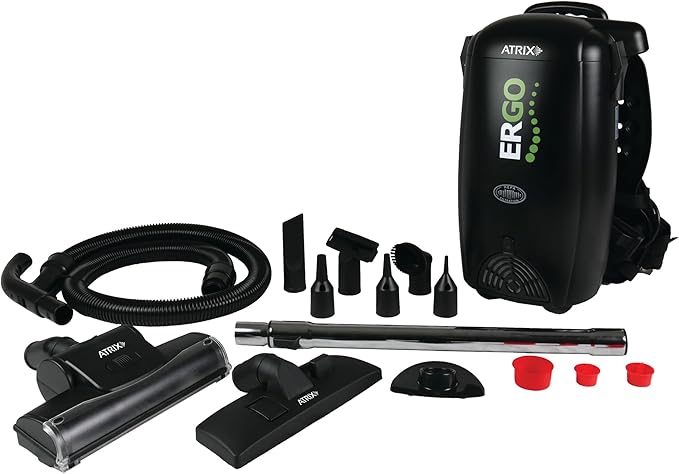 Atrix VACBP1 Ergonomic Backpack Vacuum Cleaner - 8-Quart HEPA Filter, 1400W Portable Small Vacuum for Multi-Use - Includes Attachments: 6' Hose, Blower Nozzles, Wand, Brushes