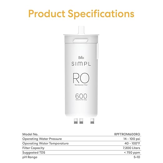 Brio RPFTROM600RO RO Replacement Membrane Filter for Brio SIMPL TROM600STD Reverse Osmosis Filtration System